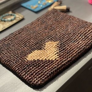 Aerin Large Raffia Heart Zip Pouch
